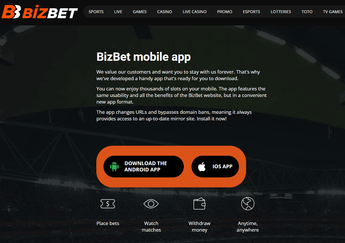 BizBet mobile download